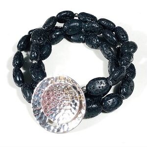 Silpada Hammered 925 Sterling & Lava Stone Bracelet B1511